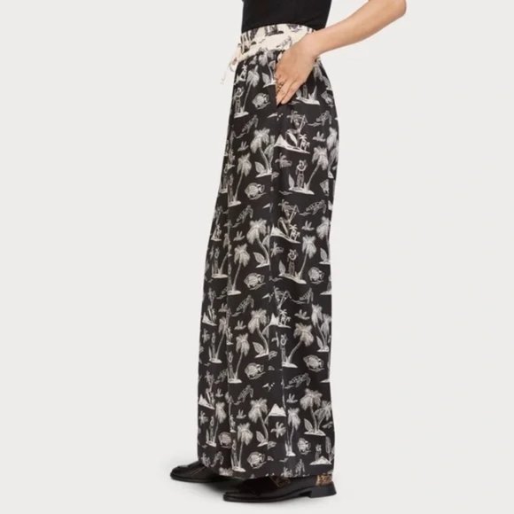 Scotch and Soda Wide Leg Pants Les Tropiques Black Cream Extra Small XS - Picture 4 of 12